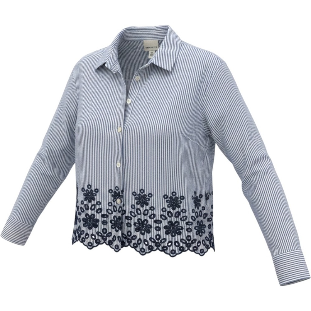 Industry Republic Clothing Blue White Striped Eyelet Hem Cotton Shirt Large